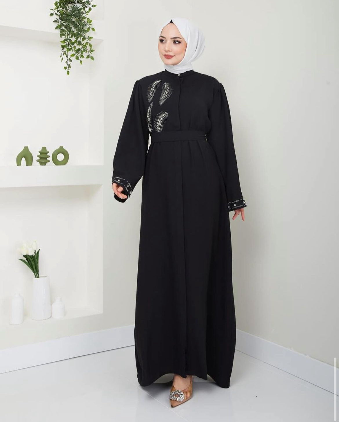 Exquisite Long Sleeve Black Abaya Dress