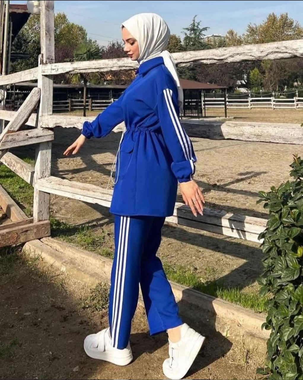 Royal Blue Tracksuit White stripes down the sleeves