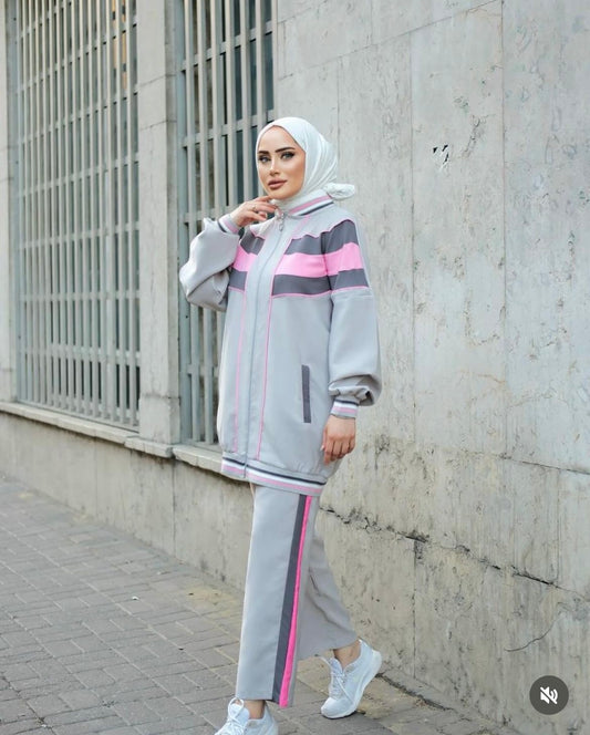 tracksuit stylish and casual sporty outfit gray jacket and matching pants