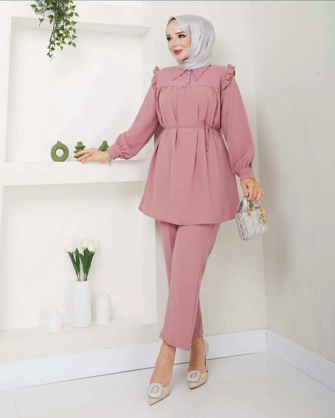 Light Pink pantsuit with waist tie